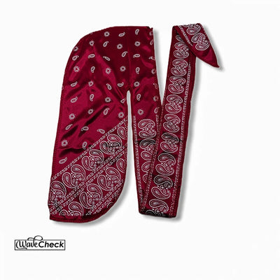 Wave Check Burgundy Bandana Durag